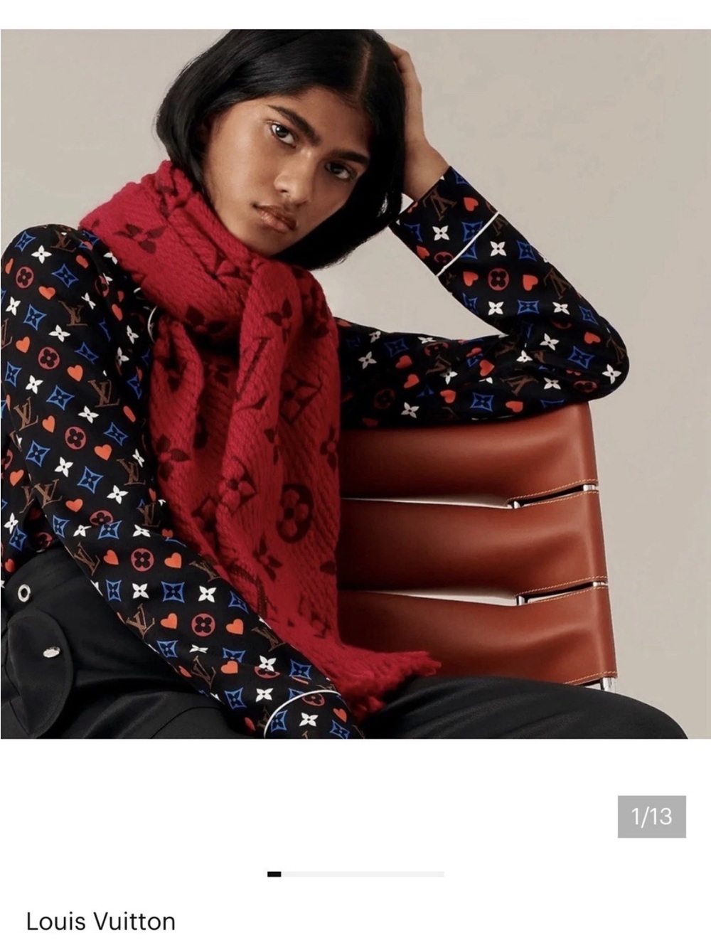 Louis Vuitton Burgundy Red Monogram Knit Scarf